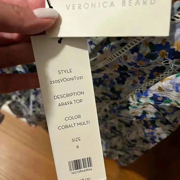 NWT Veronica Beard Araya Floral Flutter-Sleeve Peplum Top Cobalt Blue Multi 8 - Picture 8 of 8